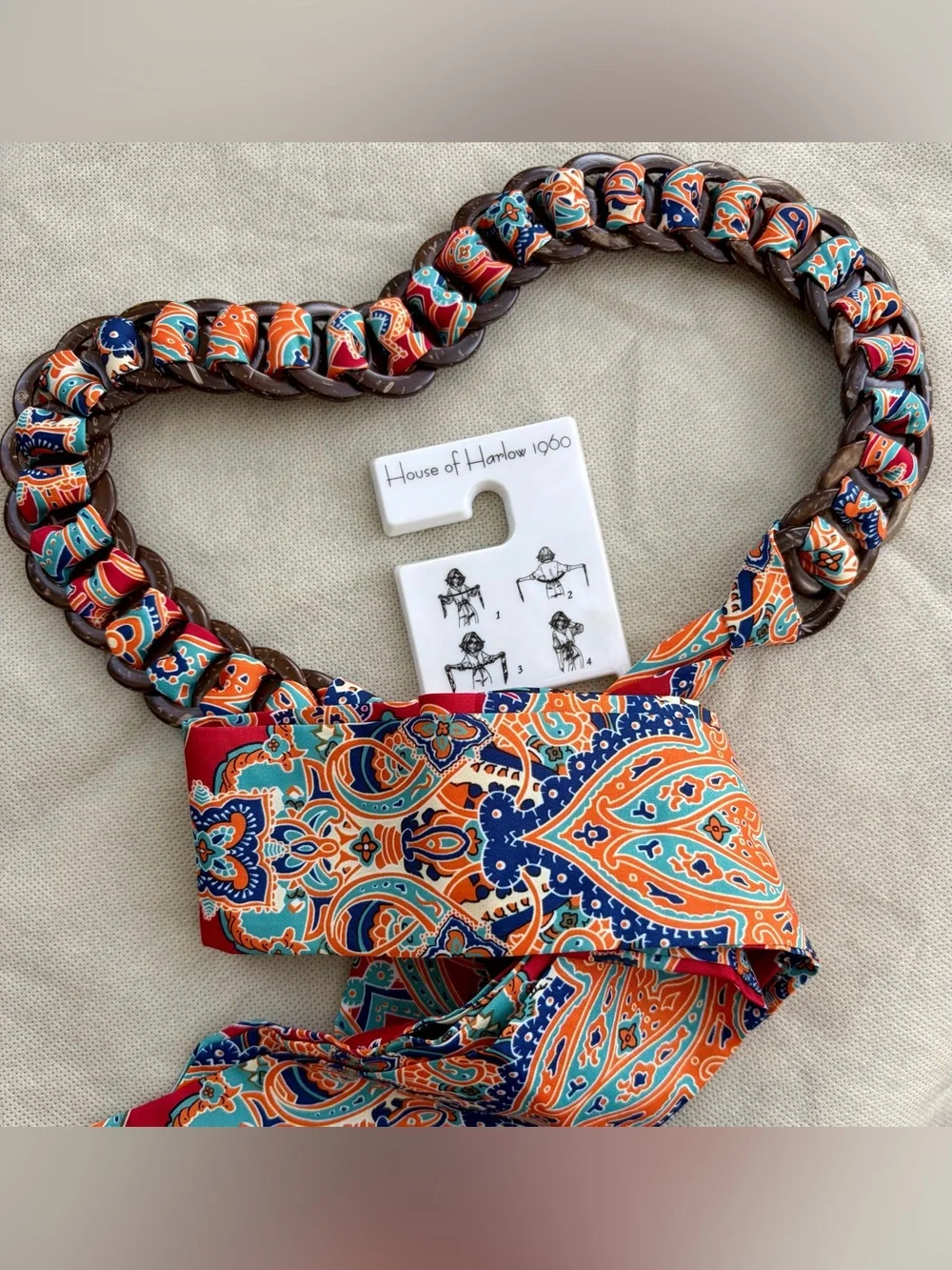 NWT HOUSE OF HARLOW 1960 Braided Paisley Scarf Belt  - Red, Orange, Teal, Blue